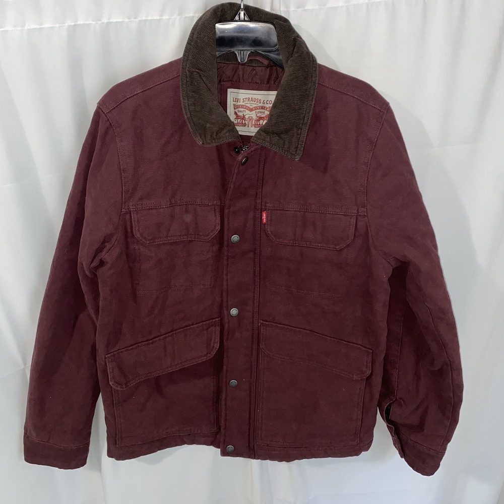 Levi Strauss Canvas Chore Coat Corduroy Collar Quilted Liner Mens Small Maroon
